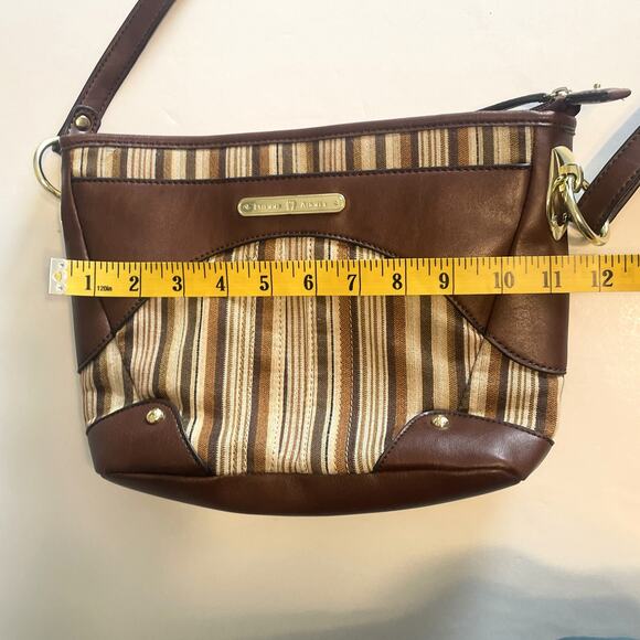Etienne Aigner Brown Striped Bag Womens Leather Trim Handbag Purse - Picture 12 of 14